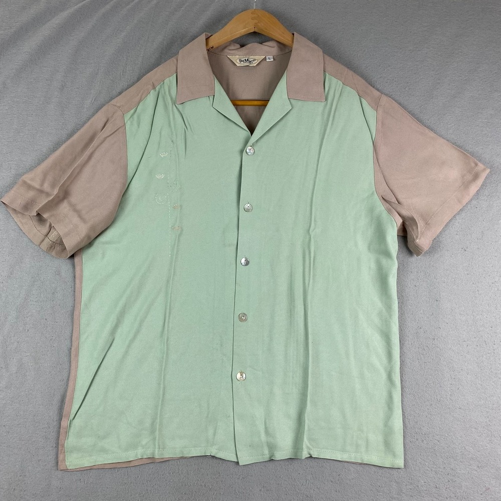 Da Vinci Shirt Mens Large two tone embroidered Short Sleeve Rayon camp